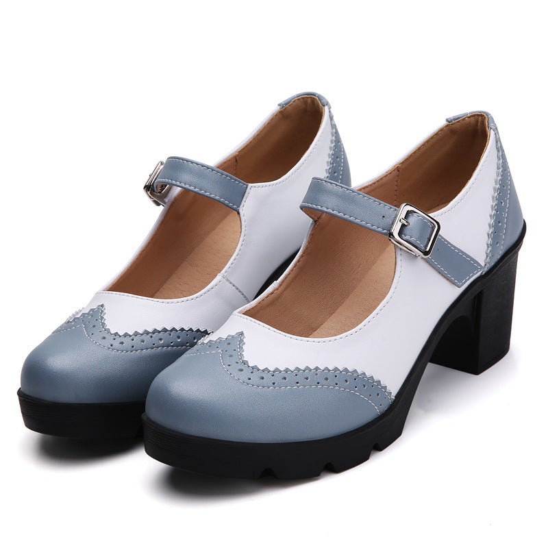 Genuine Leather Platform Mary Jane Pumps