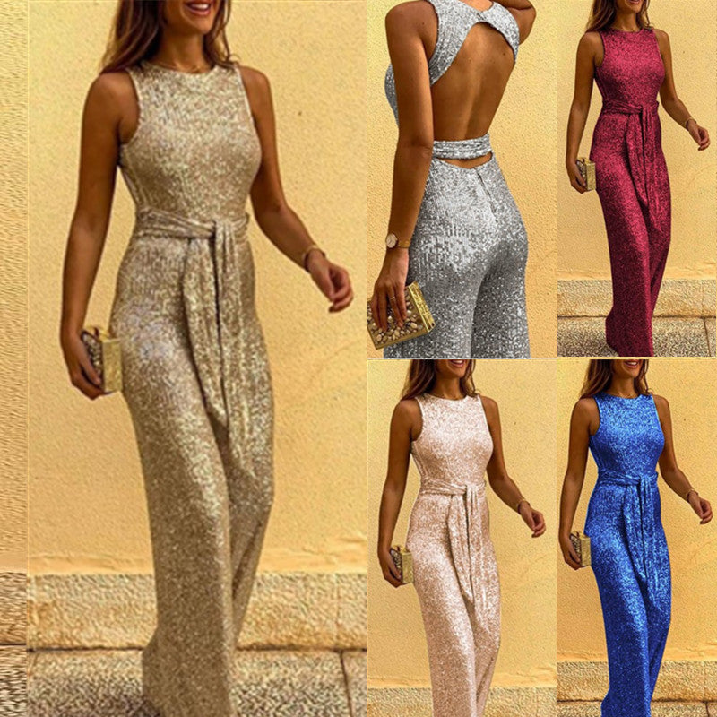 Open Back Sequined Jumpsuit