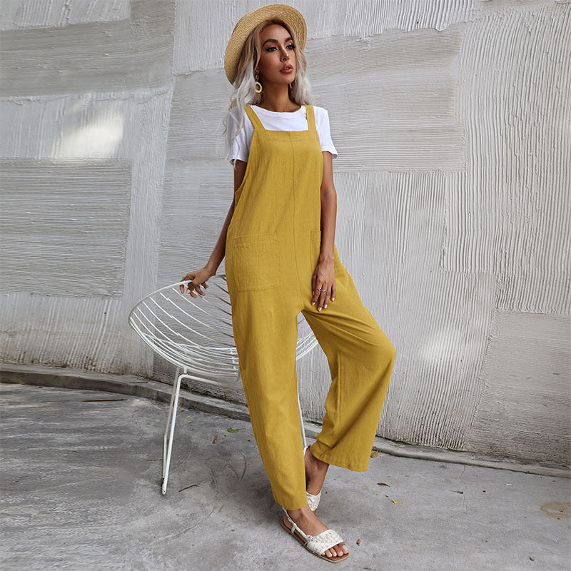 Lazy Style Solid Color Sleeveless Overalls