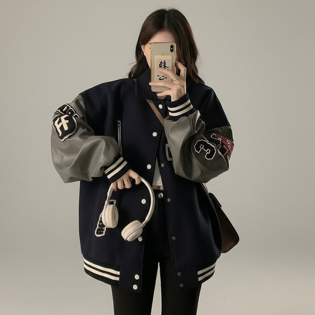 Oversized Embroidered Varsity Jacket
