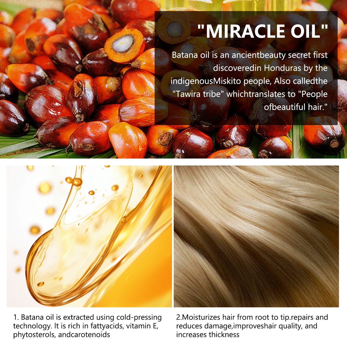 100% Organic Batana Oil, Moisturizing & Nourishing, Smooth & Healthy Hair, Repair Damaged Hair