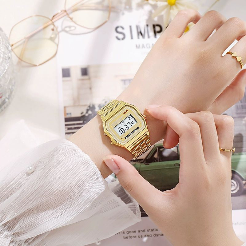 Gold-Toned Stainless Steel Digital Watch