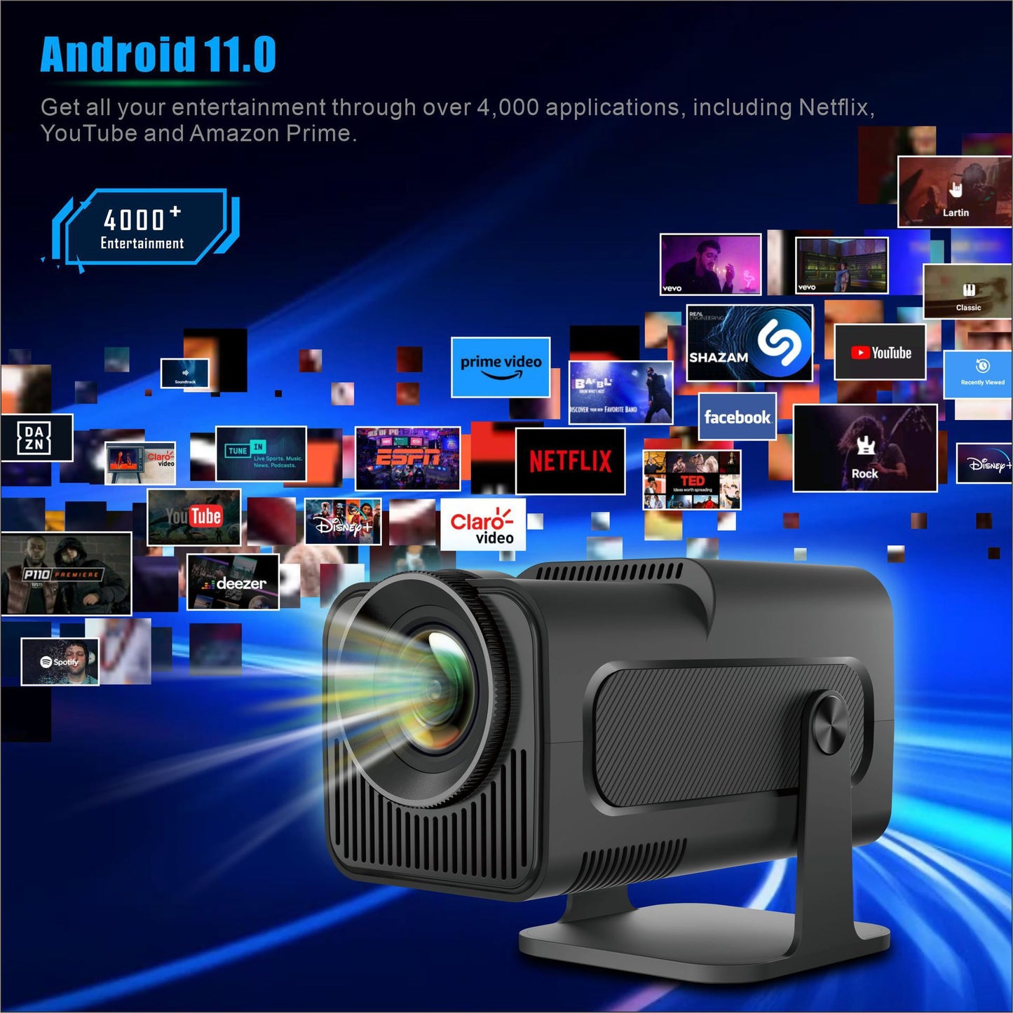 4K Ultra HD Android 11 HY320 Portable Mini Projector with 5.0 Bluetooth