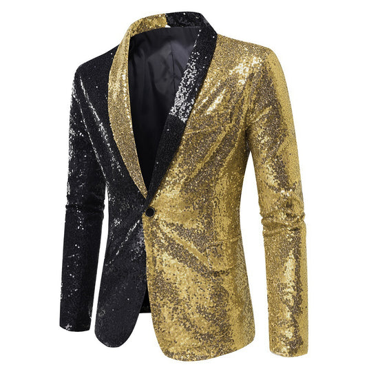Men's Colorblock Split-Sequin Tuxedo Blazer
