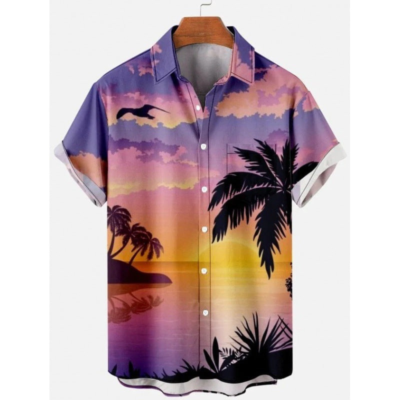 Hawaiian Tropical Print Short Sleeved Shirt for Men, S-5XL