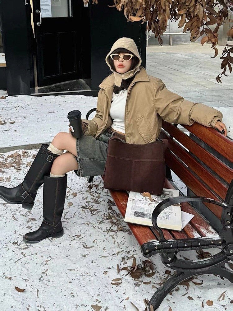 Retro Suede Slouchy Tote Bag