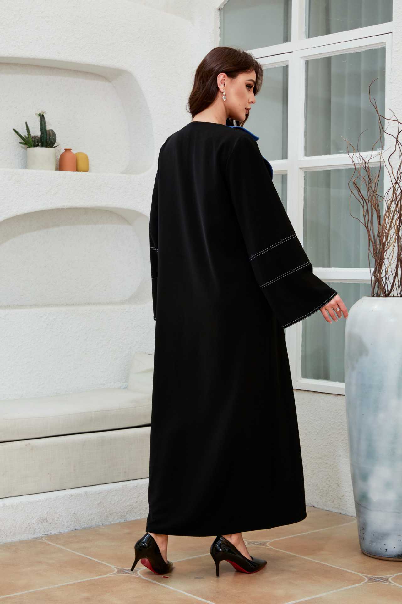 Tie-Waist Contrast Abaya