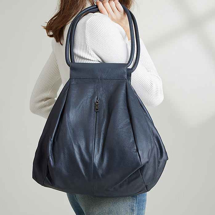 Genuine Cowhide Leather Slouchy Shoulder Bag