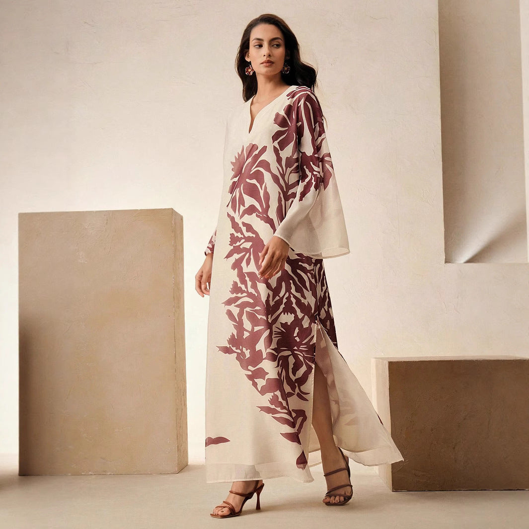 Tropical Print Linen Kaftan