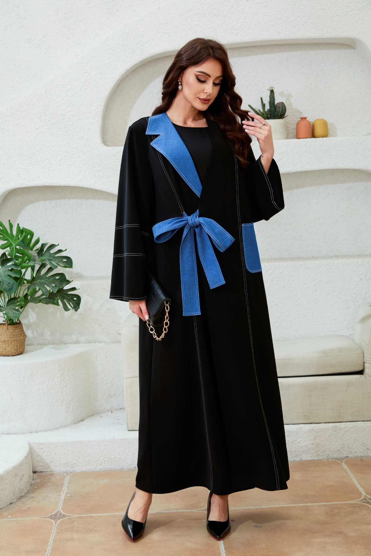 Tie-Waist Contrast Abaya