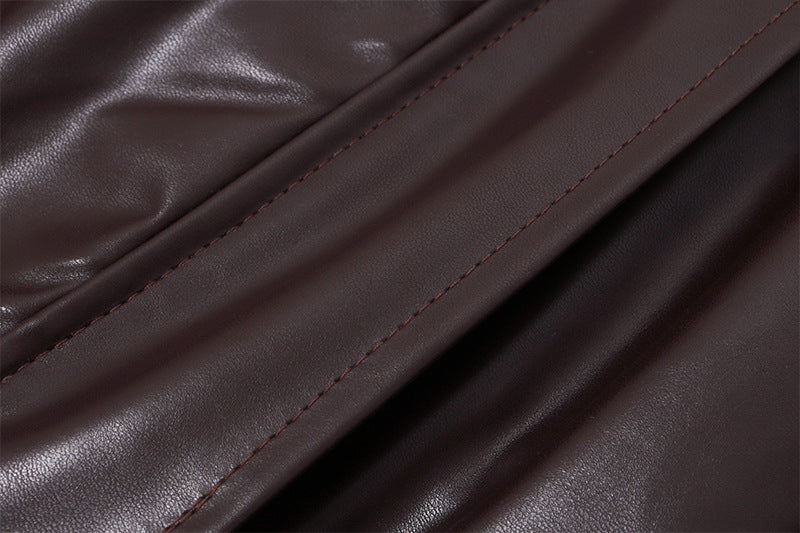 Lapel Zipper Leather Casual Jacket