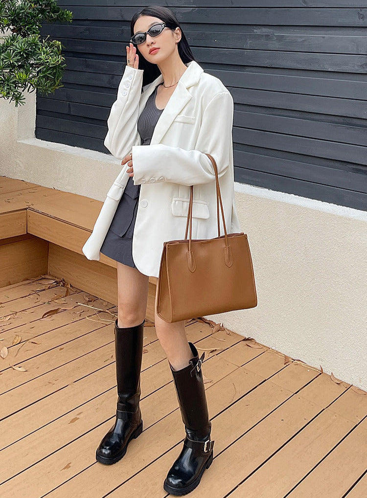 Genuine Cowhide Leather Tote Bag – Large Capacity