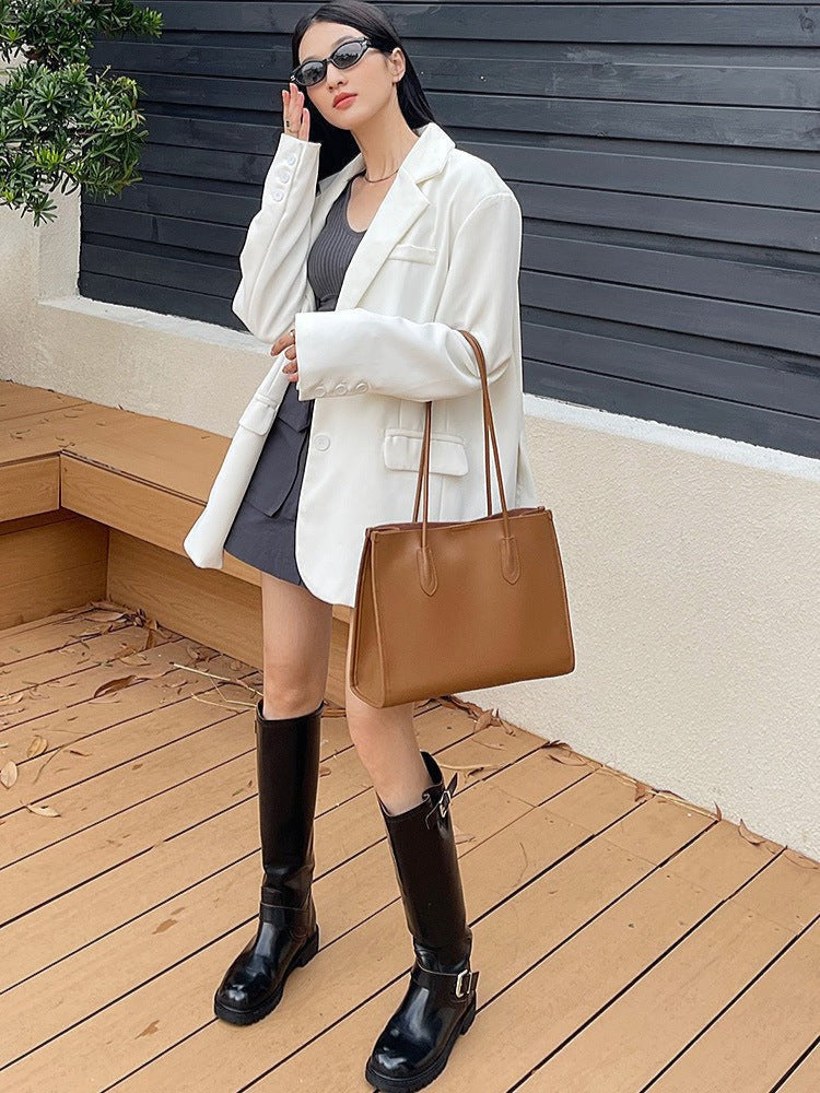 Minimalist Shoulder Tote – Genuine Cowhide Leather