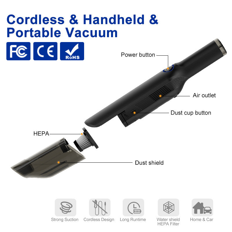 13KPa High-Suction Portable USB Cordless Car Vacuum Cleaner for Dry and Wet Cleaning