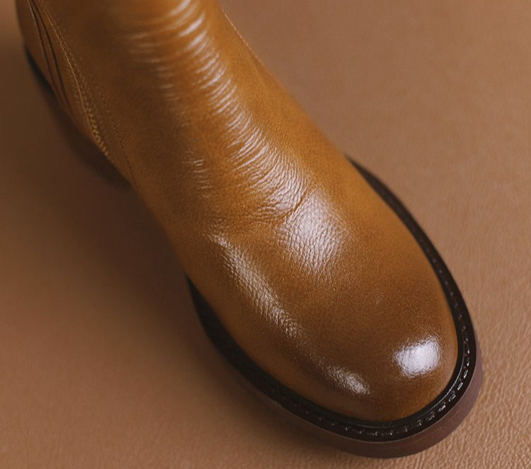 Premium Leather Block Heel Booties