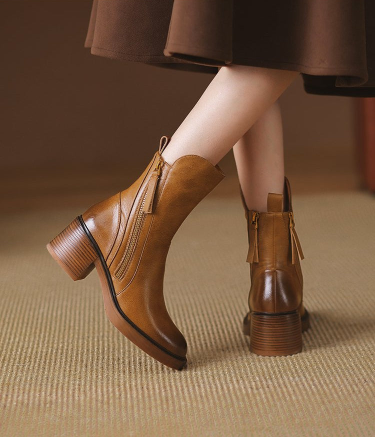 Premium Leather Block Heel Booties