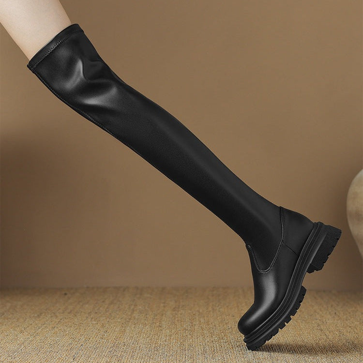 Chunky Over-The-Knee Leather Boots