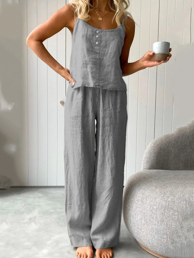 Two-piece Cotton Linen Loungewear, Pyjamas, Casual Set