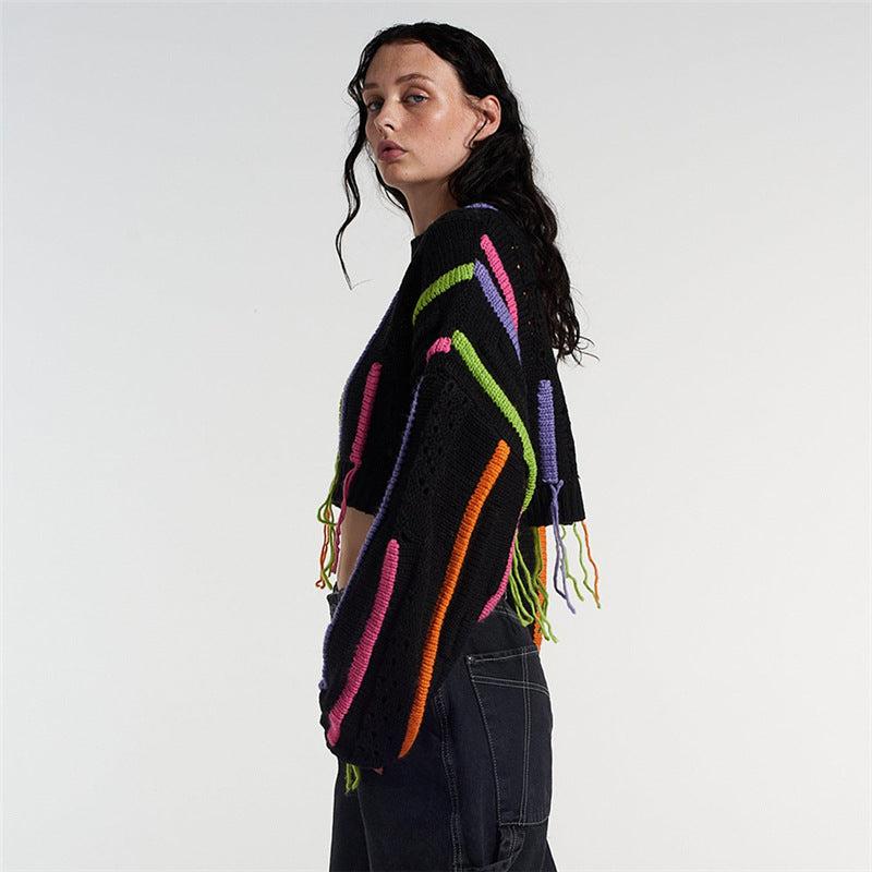 Distressed Cropped Knit Sweater