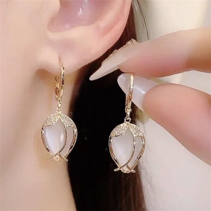 Opal Stone Tulip Earrings