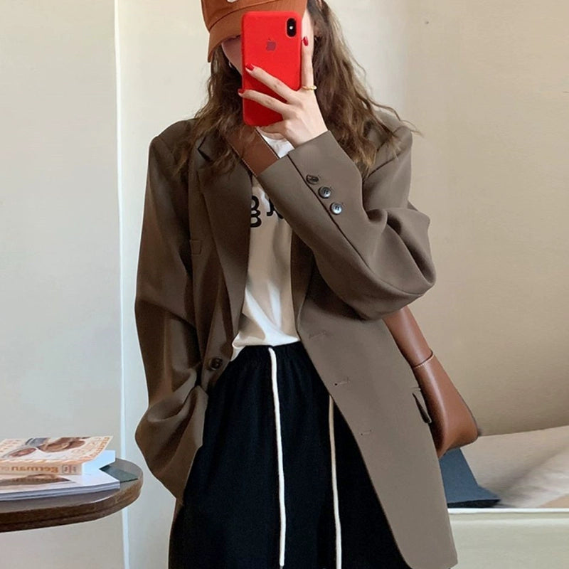 Solid Oversized Casual Suit Jacket