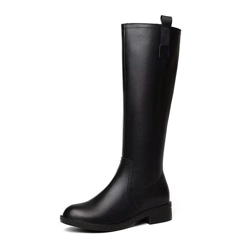Riding Style Knee-High Boots with Side Zipper
