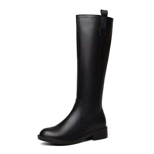 Riding Style Knee-High Boots with Side Zipper