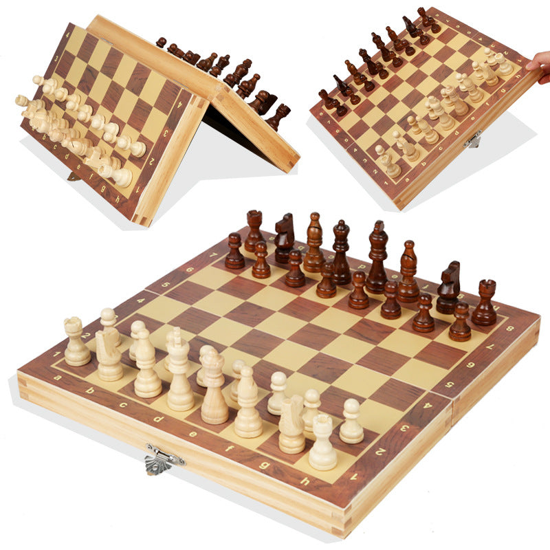 Solid Wood Magnetic Chess Set with Folding Chessboard