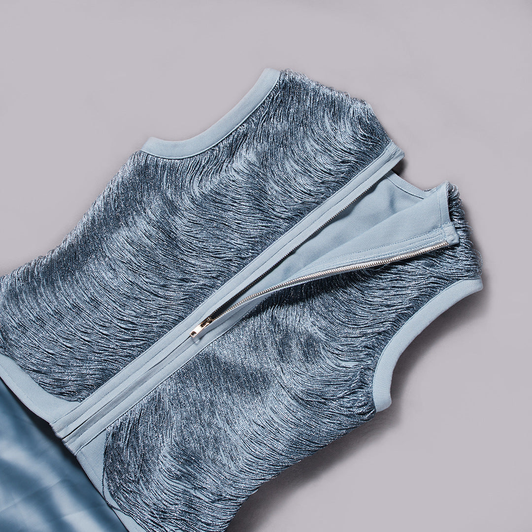 2-Piece Sparkly Tassel Top with Maxi Skirt