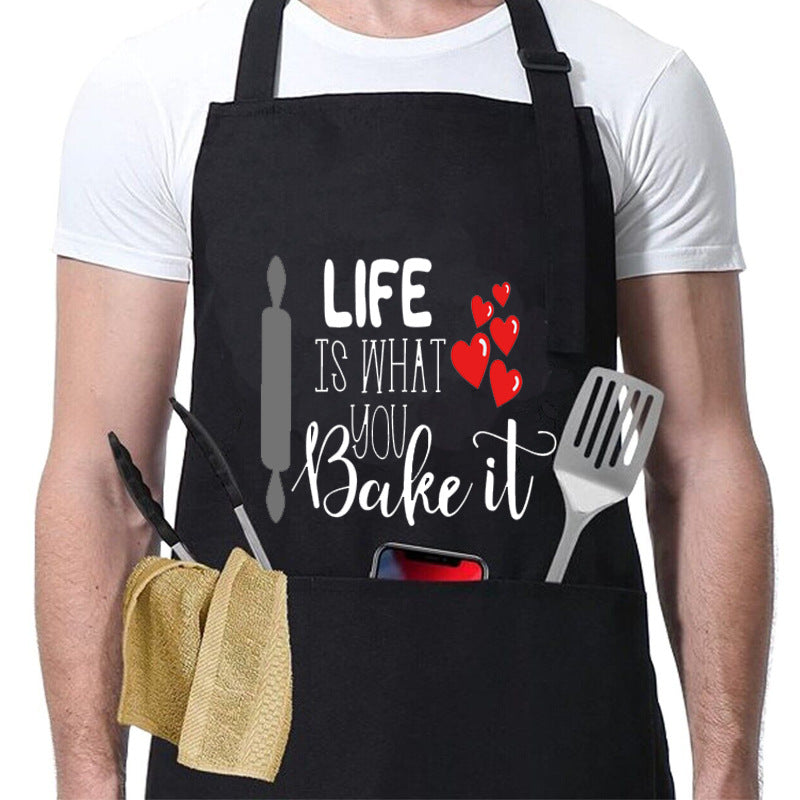 Kitchen BBQ Letter Print Apron with 3 Pockets and Adjustable Neck Strap, Water Resistant