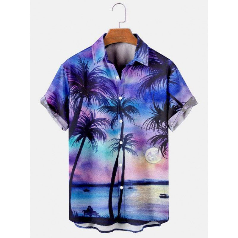 Hawaiian Tropical Print Short Sleeved Shirt for Men, S-5XL