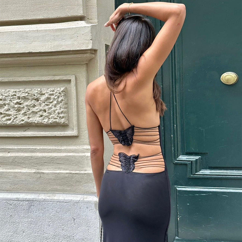 High-Thigh Slit Butterfly Maxi Dress