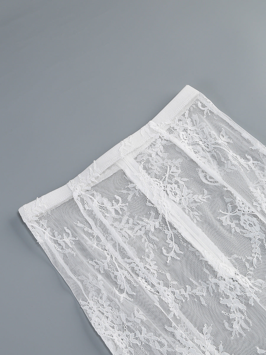 Strapless Lace Corset Bridal Gown with Sheer Skirt & Train