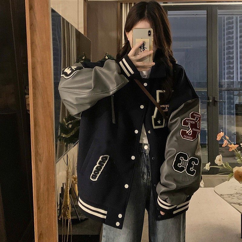 Oversized Embroidered Varsity Jacket