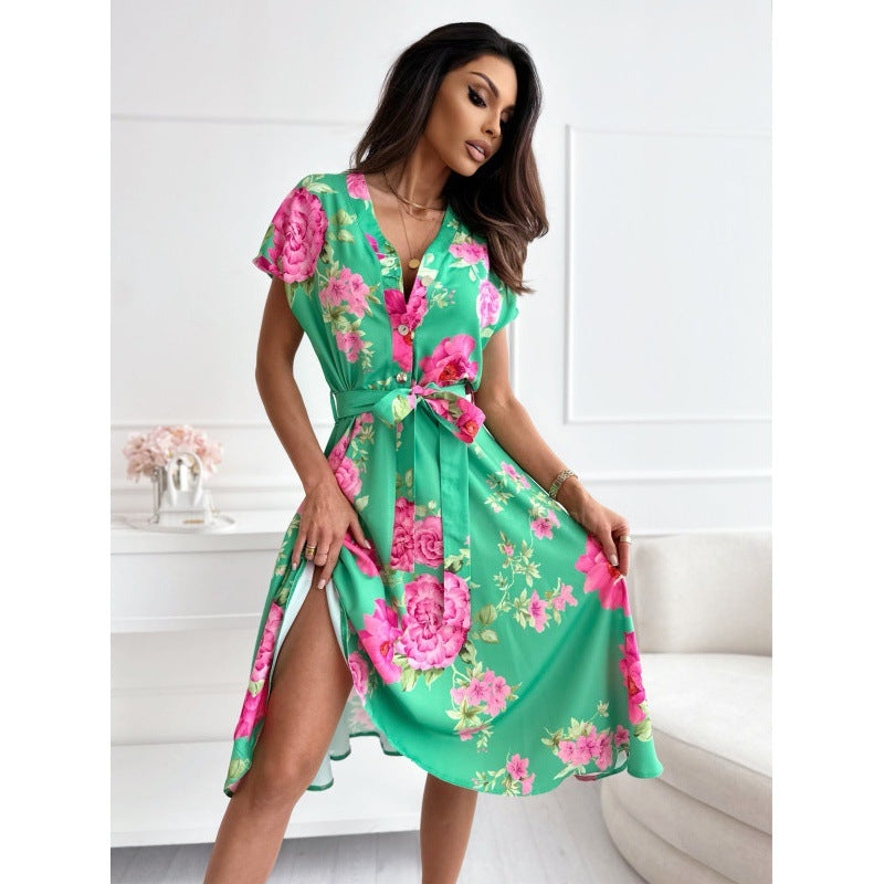 Floral Print V-neck Midi Dress