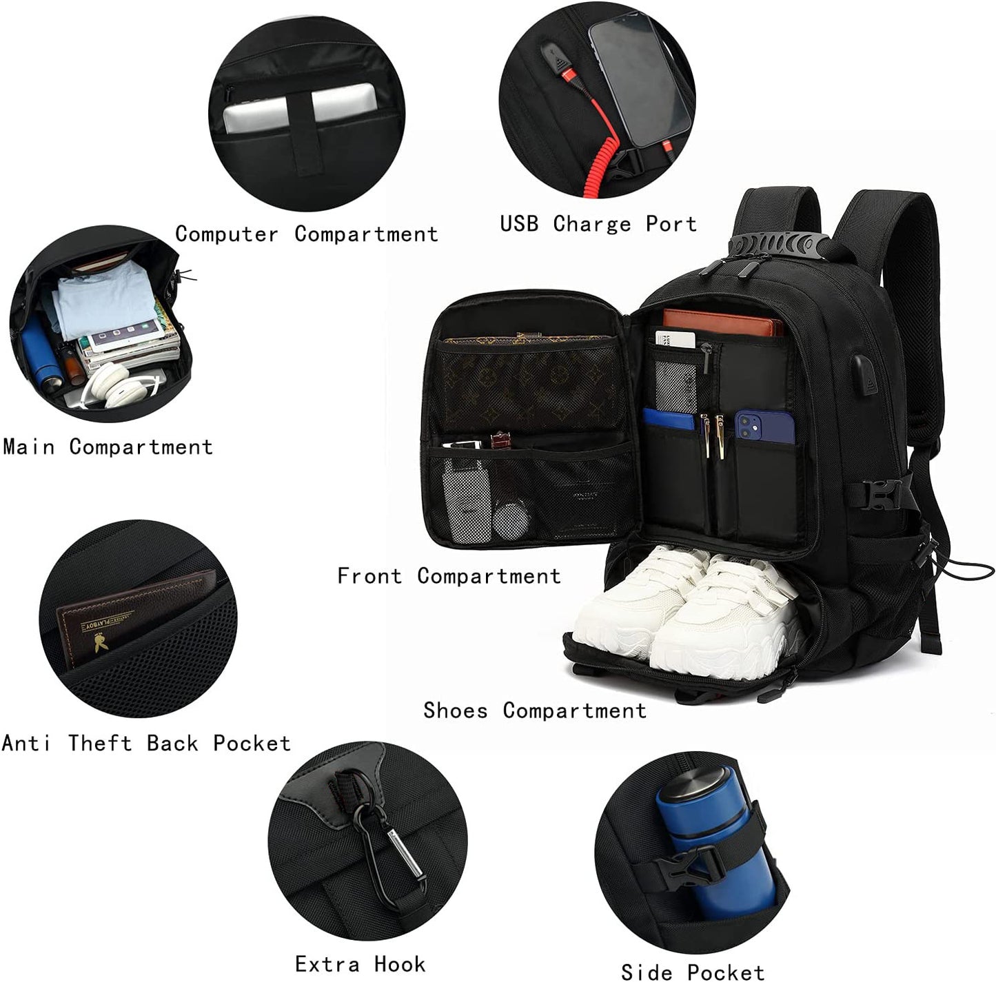 Multifunctional Laptop Travel Backpack with USB Charging Port – 80L