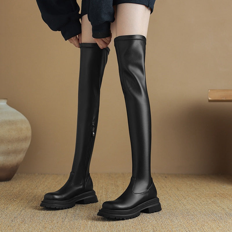 Chunky Over-The-Knee Leather Boots