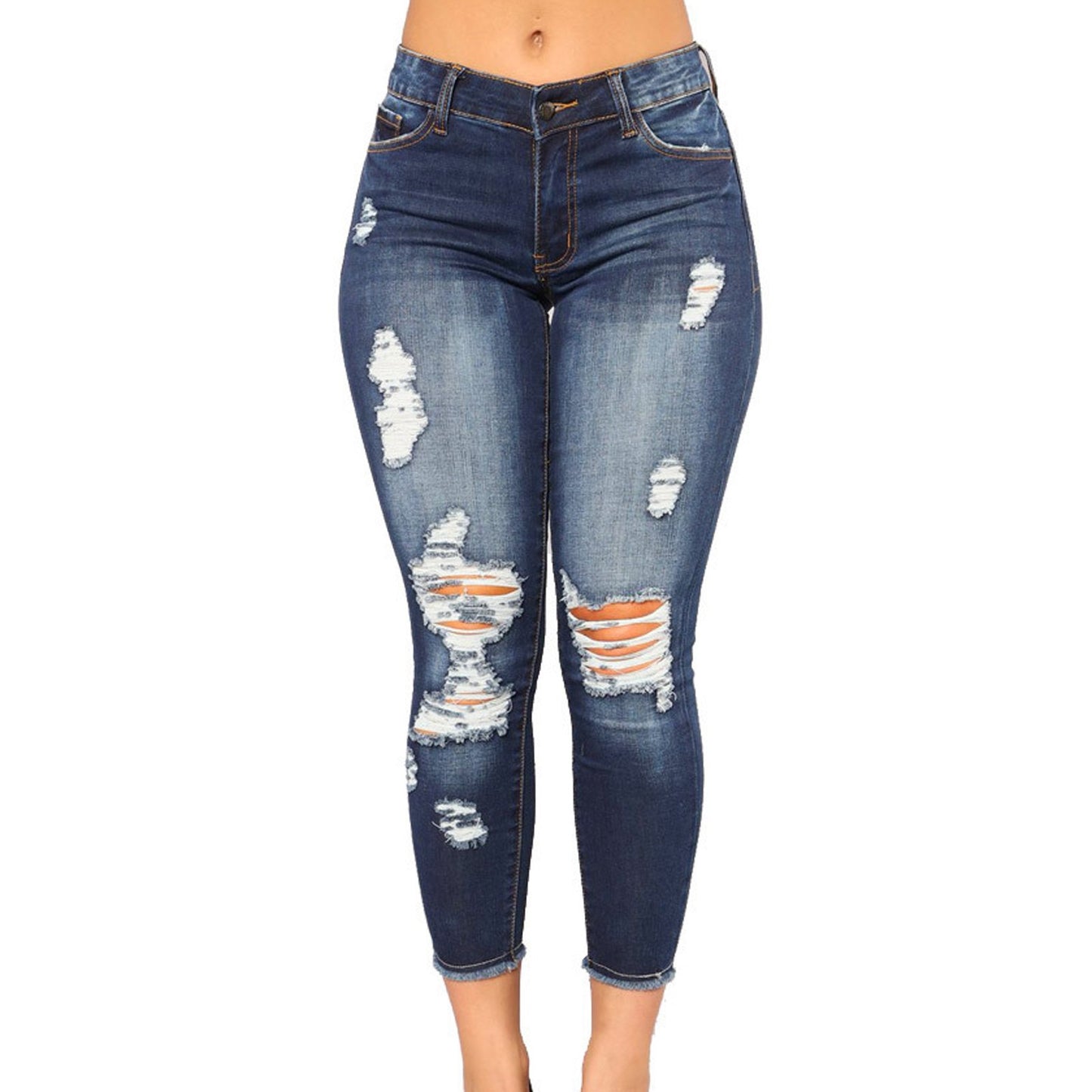 High-waisted Stretch Ripped Jeans