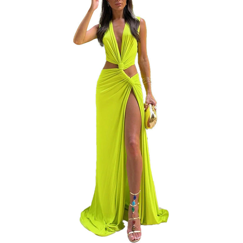 Thigh-High Slit Cut-Out Maxi Dress