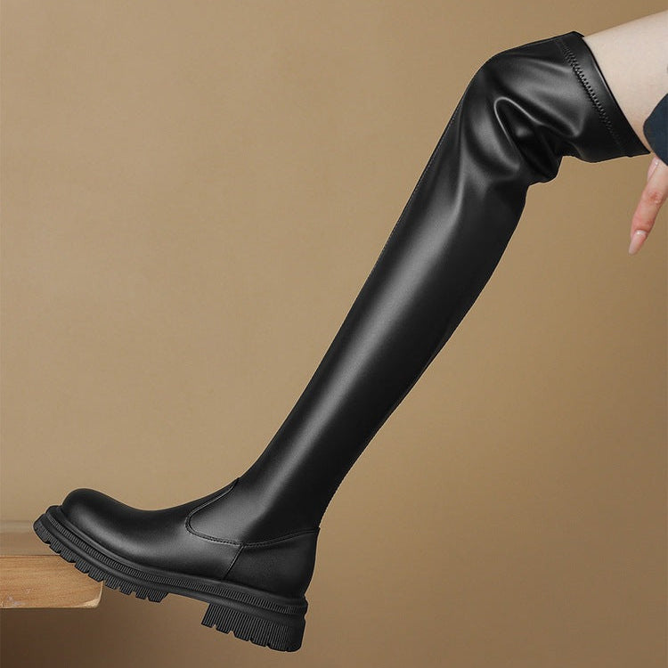 Chunky Over-The-Knee Leather Boots