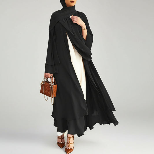 Stylish Open-Front Abaya with Ruffled Hem