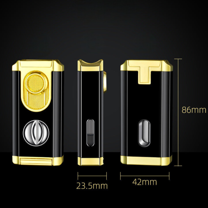 3-in-1 Cigar Lighter, Wind Resistant Jet Flame with Built-in V-cut Cigar cutter