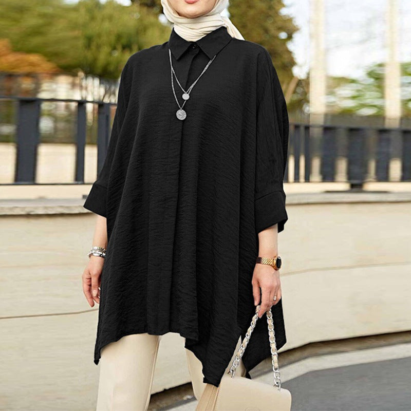 Broadcloth Spread Collar Button-Down Blouse