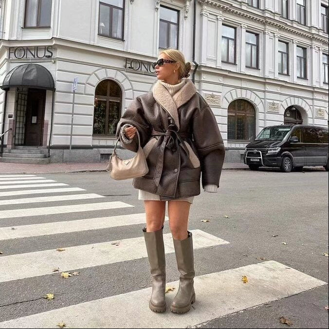 Faux Leather Shearling Coat