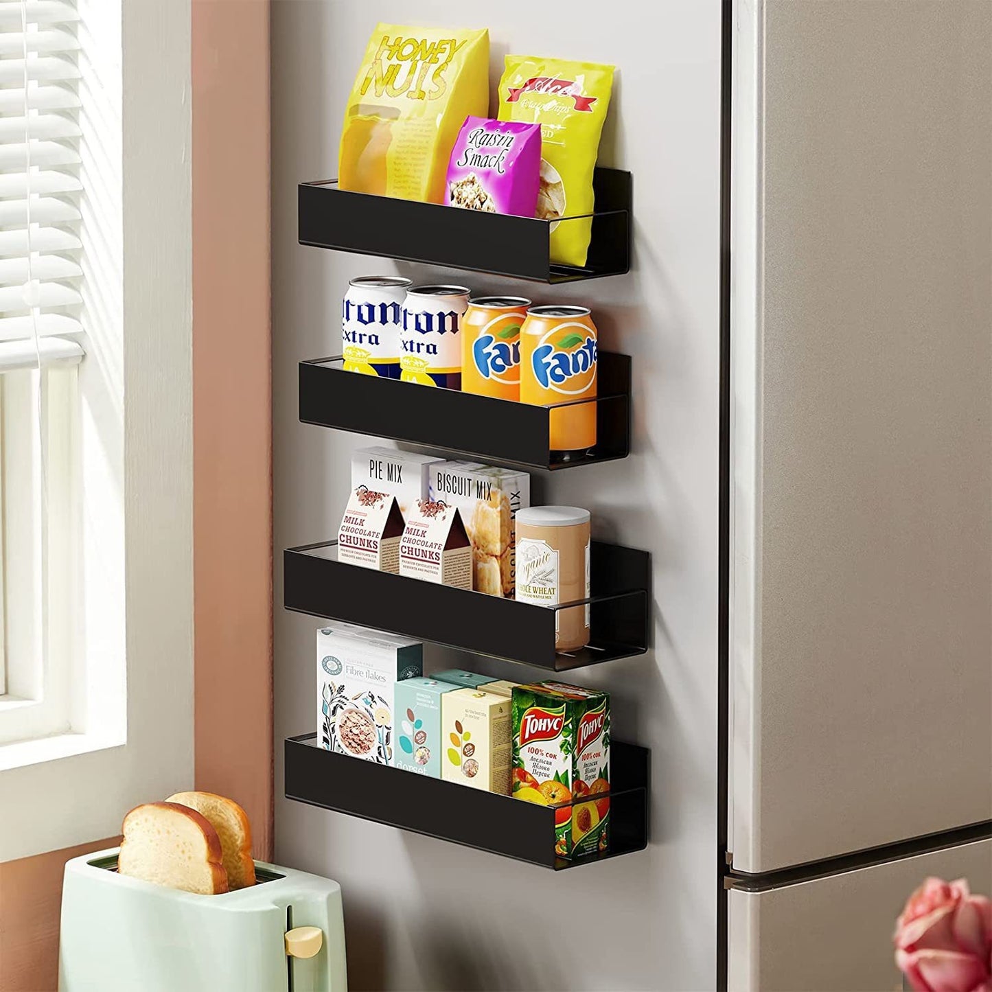 Multifunction Magnetic Storage Rack with Hook, Holds up to 3.6Kg/8Lbs