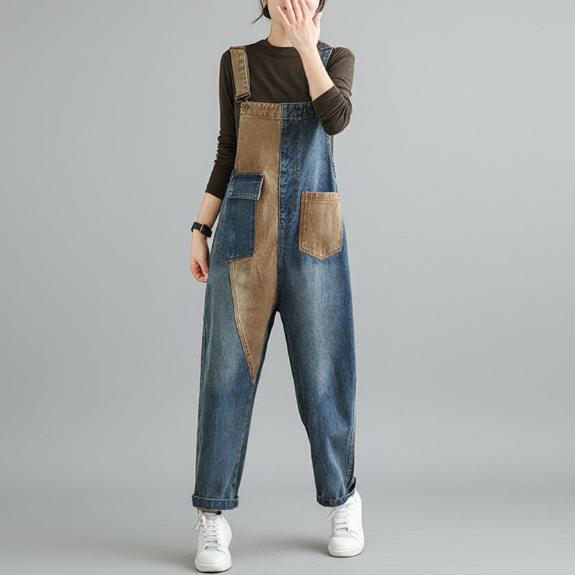 Patchwork Denim Bib Overalls