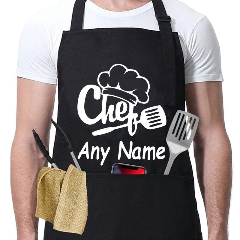 Kitchen BBQ Letter Print Apron with 3 Pockets and Adjustable Neck Strap, Water Resistant