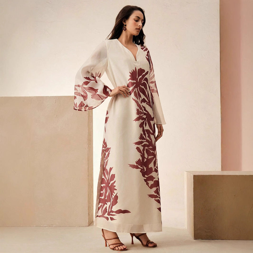 Tropical Print Linen Kaftan