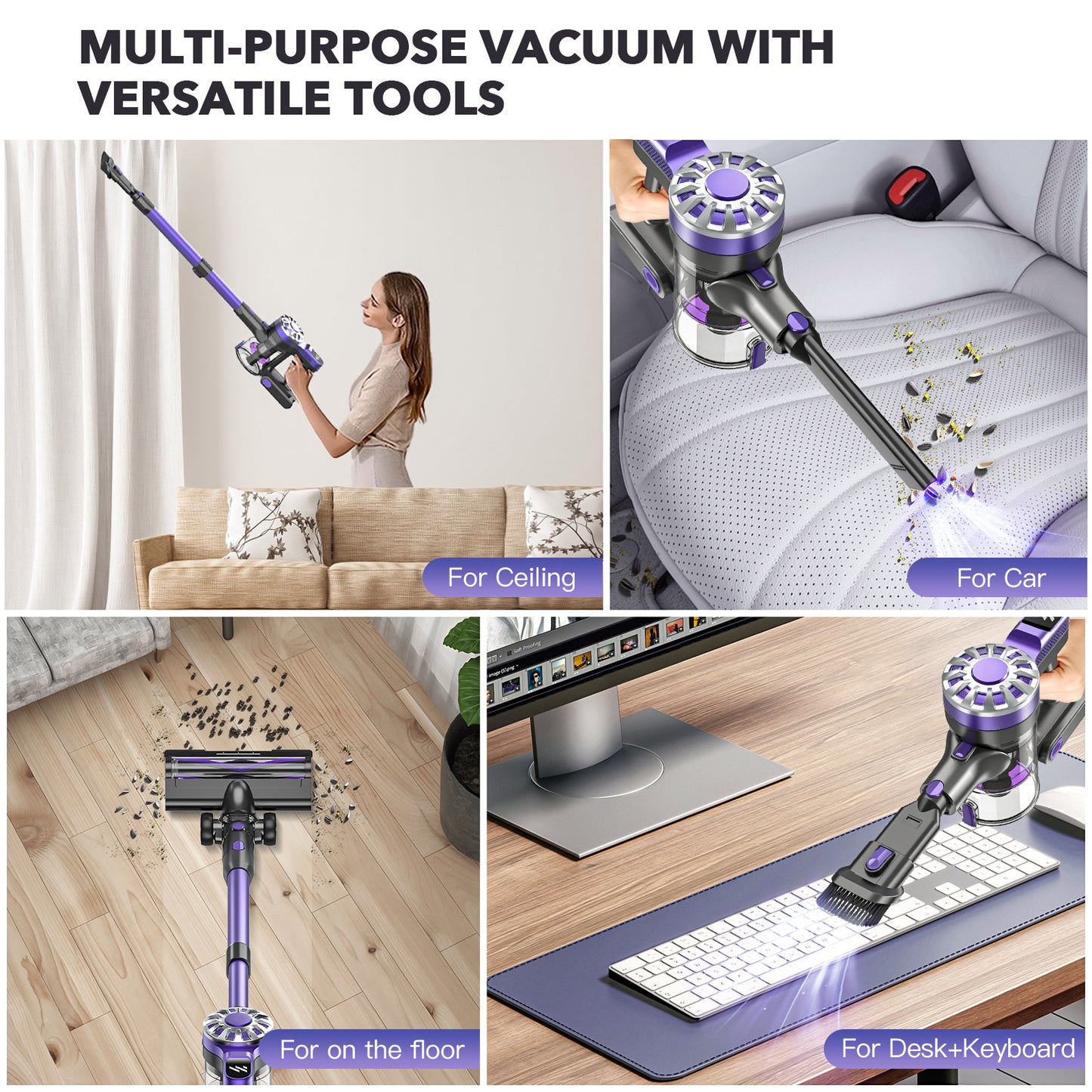 12kPa High-Suction Teendow V07 Cordless Stick Vacuum Cleaner with LED light, 2-Level Speed, Up to 35min Runtime