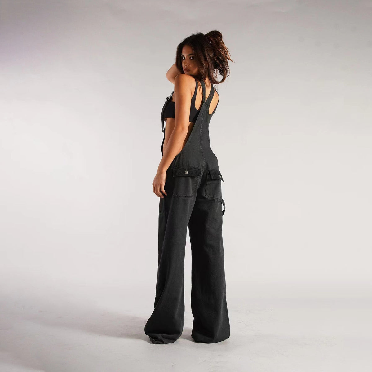 Denim Plunge Overalls